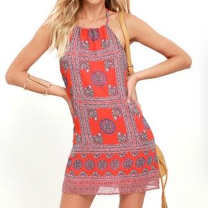 NWT Lulu's Red Print Halter Dress